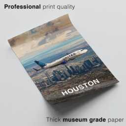 United Airlines Boeing 737 Poster - Houston Texas Aviation Art Print Civil Airliner Wall Pilot Office Decor - thumbnail 2