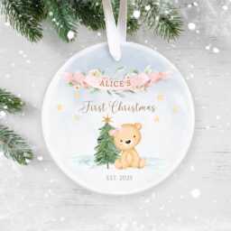 Ersonalised Baby Girl's First Christmas Ornament - Custom Bear Bauble 2025 - thumbnail 1