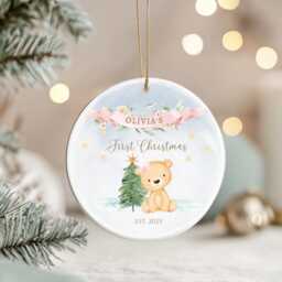 Ersonalised Baby Girl's First Christmas Ornament - Custom Bear Bauble 2025 - thumbnail 3