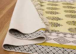 Handmade Floral Block Printed Cotton Rug - Yellow & Gray - thumbnail 1