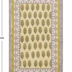 Handmade Floral Block Printed Cotton Rug - Yellow & Gray - thumbnail 3