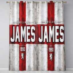 Personalised Name Year England Flag Curtains Three Lions Football Supporter Decor St Georges Cross Sports Match Fan Bedroom Window Drapes - thumbnail 2