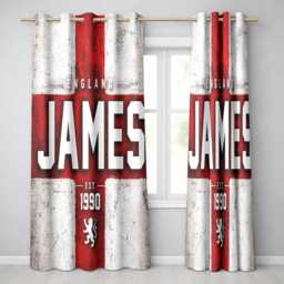 Personalised Name Year England Flag Curtains Three Lions Football Supporter Decor St Georges Cross Sports Match Fan Bedroom Window Drapes