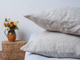 Stone Washed Set Of 2 Standard & Sizes 24' 26' 28' 30' Striped Linen Pillow Covers Flax Linens Housewares Bedroom Cases
