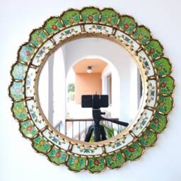 Peruvian Green Harmonious Mirror 50 cm Handmade Wall Decor - Carved Wood Round Elegant Statement For Living Room Bathroom