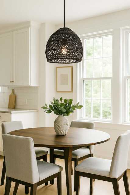 Rattan Pendant Light, Handwoven Ceiling Lamp, Vintage Lighting Fixture, Rustic Chandelier, Lampshade Width 17.7 - image 1