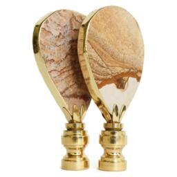 Gold Gilded Picture Jasper Lamp Finials On Brass Hardware - A Matching Pair - thumbnail 2