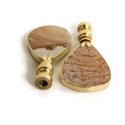 Gold Gilded Picture Jasper Lamp Finials On Brass Hardware - A Matching Pair - thumbnail 4