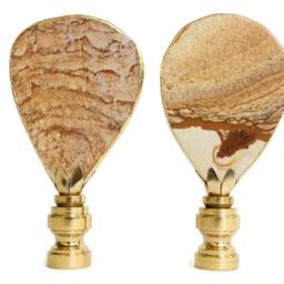 Gold Gilded Picture Jasper Lamp Finials On Brass Hardware - A Matching Pair - thumbnail 3