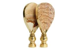 Gold Gilded Picture Jasper Lamp Finials On Brass Hardware - A Matching Pair - thumbnail 1