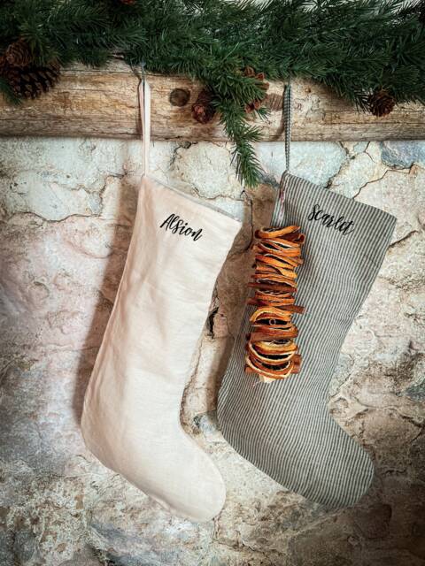 Linen Personalized Stock, Personal Family Name Stocking, Custom Embroider Christmas Gift Stock - image 1