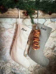 Linen Personalized Stock, Personal Family Name Stocking, Custom Embroider Christmas Gift Stock