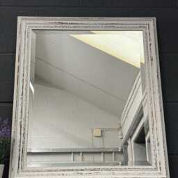 Handmade Wall Mirror Handcrafted Bevelled Mirror Distressed White Made in Cumbria Boho Shabby Chic - thumbnail 2