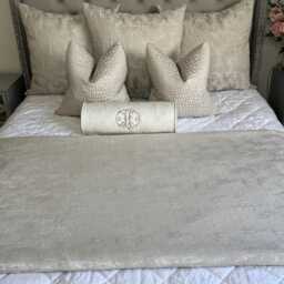 Luxurious Champagne Silver Bedding Set Including Designer Cushion Covers, Bed Runner Throw, Personalized Bolster /Lux Home Decor