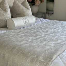 Luxurious Champagne Silver Bedding Set Including Designer Cushion Covers, Bed Runner Throw, Personalized Bolster /Lux Home Decor - thumbnail 2