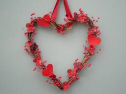 Valentine Day Wreath Gift Front Door Mothers Heart Shape Wicker Handmade Natural Red - thumbnail 1
