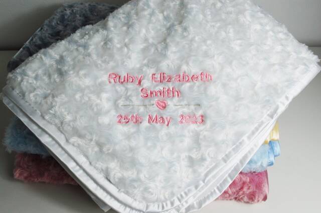 Personalised Baby Blanket Embroidered .this Pretty Rose Bud New Born Boy, Girl Blanket, Keepsake Gift - image 1