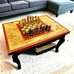 Rectangular End Grain Chess Table With Red Border