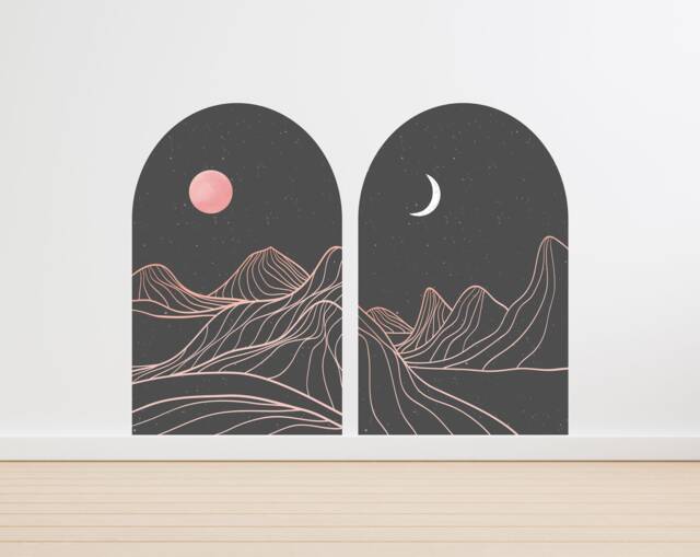 Abstract Arch , Removable Decal Peel & Stick Wall Moon Sticker, Minimalist Art Mountains Black Decor - Thevinylcreations - image 1