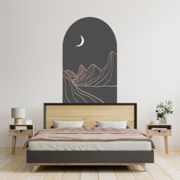Abstract Arch , Removable Decal Peel & Stick Wall Moon Sticker, Minimalist Art Mountains Black Decor - Thevinylcreations - thumbnail 2