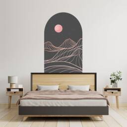 Abstract Arch , Removable Decal Peel & Stick Wall Moon Sticker, Minimalist Art Mountains Black Decor - Thevinylcreations - thumbnail 3