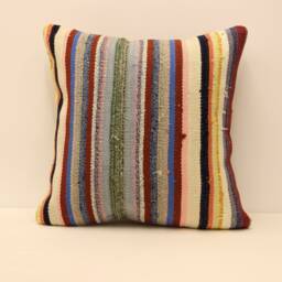Handmade Kilim Pillow Cover, Bohemian Throw Pillow, 20x20 - thumbnail 1