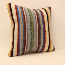 Handmade Kilim Pillow Cover, Bohemian Throw Pillow, 20x20 - thumbnail 2