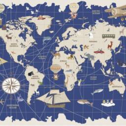 Kids Boy World Map Wall Mural Animals Wallpaper Boy Sticker Nursery Murals Customizable Decals Removable Blue - thumbnail 3