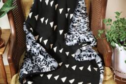 Handmade African Mudcloth Baby Blanket Faux Fur, Black & White - thumbnail 1