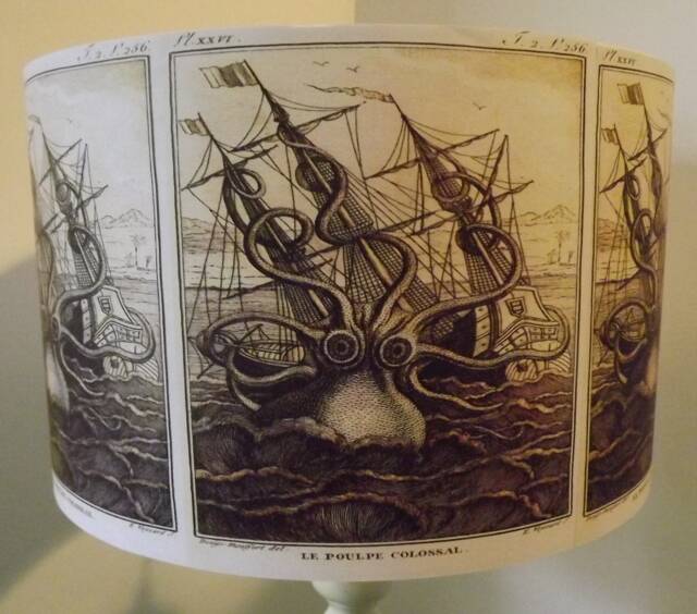 Kraken Lampshade, Light Shade, Vintage, Retro, Shabby Chic, Steampunk, Fatta Da Mamma Free Gift - image 1