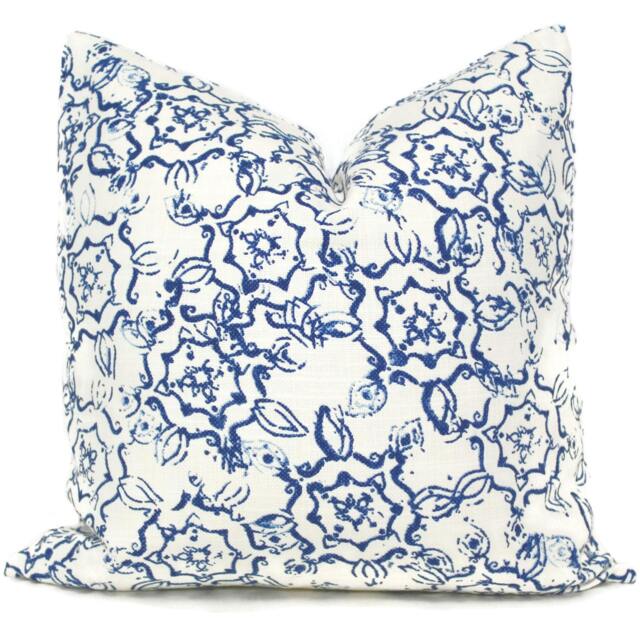 Indigo Blue Floral Pillow Cover John Robshaw Duralee Fabric - image 1