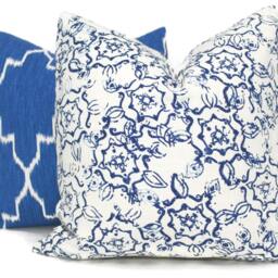 Indigo Blue Floral Pillow Cover John Robshaw Duralee Fabric - thumbnail 2