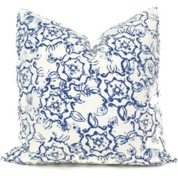 Indigo Blue Floral Pillow Cover John Robshaw Duralee Fabric - thumbnail 1