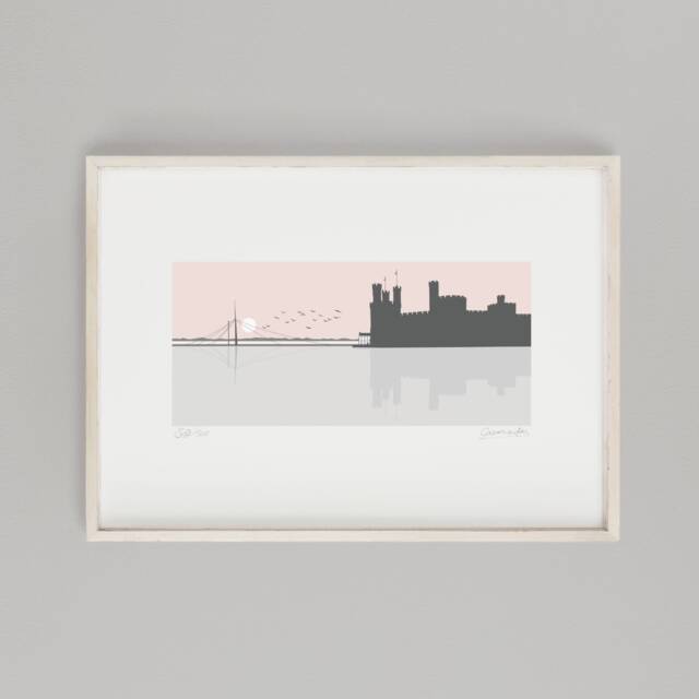 Print Caernarfon, Castell Caernarfon Castle, Cymru, Wales, Art, Celf, Welsh Afon Menai Straits, Sunset, Machlud - image 1