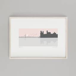Print Caernarfon, Castell Caernarfon Castle, Cymru, Wales, Art, Celf, Welsh Afon Menai Straits, Sunset, Machlud - thumbnail 1