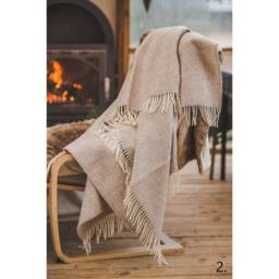 "Natural Wool Throw Blanket With Fringes Soft Warm Plaid Bedspread - 51"" X 83" - thumbnail 3
