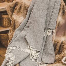 "Natural Wool Throw Blanket With Fringes Soft Warm Plaid Bedspread - 51"" X 83" - thumbnail 2