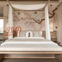 Cherry Blossoms Tree Wall Decal Nursery Wall Flower Branch With Birds, Kids Girl Room Sticker Decor-Dk474 - thumbnail 2