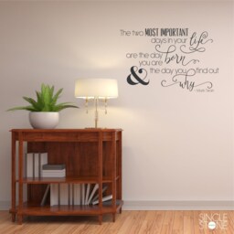 Mark Twain Wall Decal Quote Most Important Days - Vinyl Art Home Decor