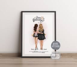 Best Friend Birthday Gift, 21st Friends Print, Gift For Friend, Illustration, Her - thumbnail 1