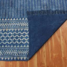 Indigo Blue Cotton Area Rug, Hand Block Printed Geometric Carpet - thumbnail 4