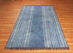 Indigo Blue Cotton Area Rug, Hand Block Printed Geometric Carpet - thumbnail 1