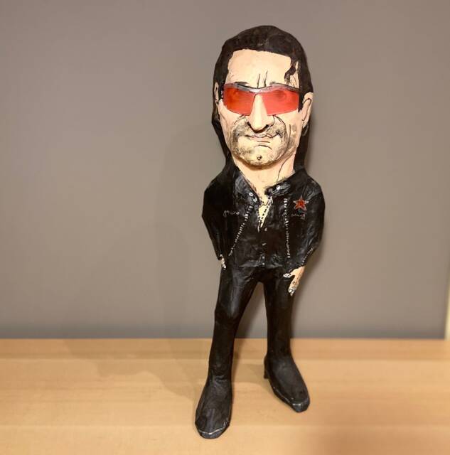 Bono Sculpture, Handmade Figure, U2 Gift, Paper Mache Doll Character - image 1