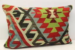 Turkish Kilim Pillow Cover 16x24, Handmade Wool Lumbar Cushion