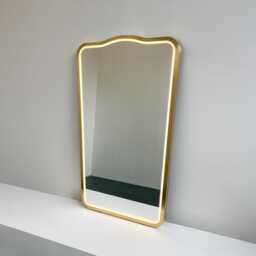 Mid-Century Style Illuminated Wall Mirror With Brass Full Frame - Vintage N.4 - thumbnail 2