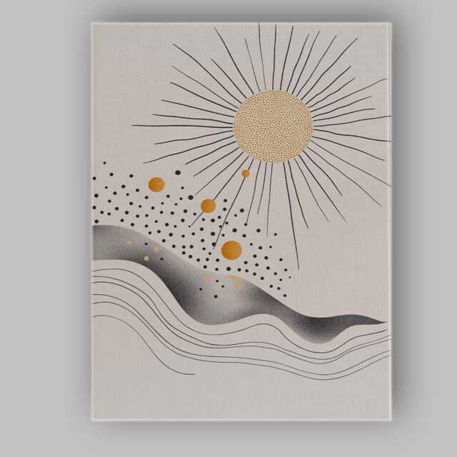 Boho Golden Sun Wavy Desert Landscape Abstract Canvas Wall Art Print Decor Picture Ready To Hang - image 1