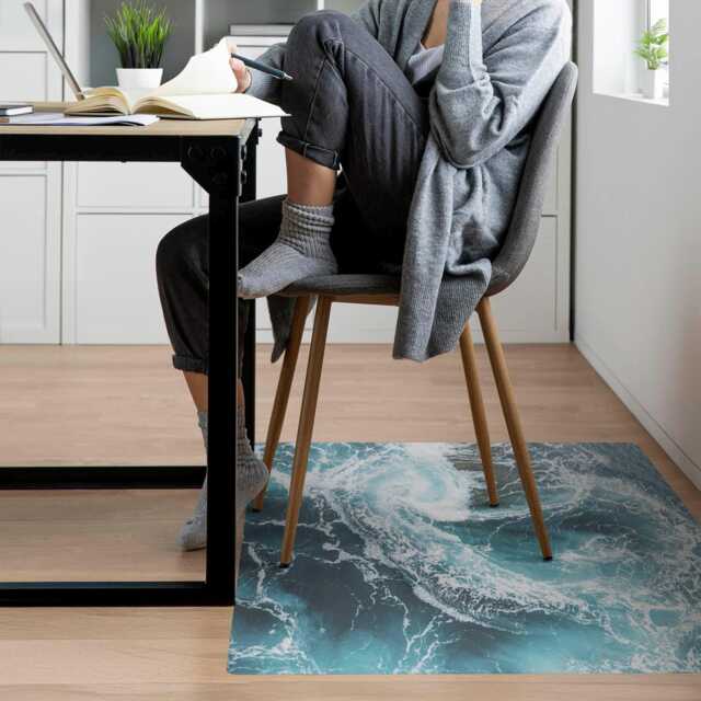 Ocean Vortex Office Chair Floor Protector, Blue Desk Mat, Landscape Vinyl Gaming Mat - image 1