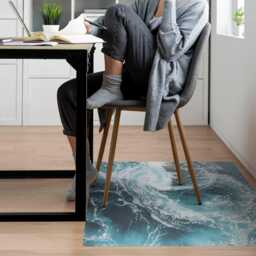 Ocean Vortex Office Chair Floor Protector, Blue Desk Mat, Landscape Vinyl Gaming Mat