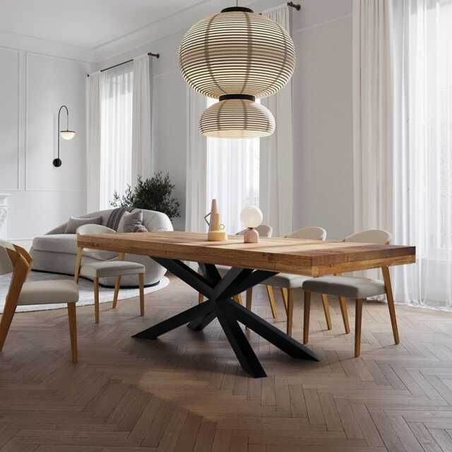 Grantham Spider Dining Table Rustic Solid Wood Industrial Straight Edge Steel Base - image 1