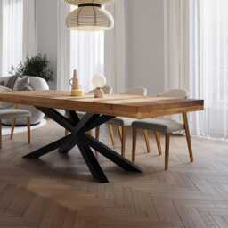 Grantham Spider Dining Table Rustic Solid Wood Industrial Straight Edge Steel Base - thumbnail 4